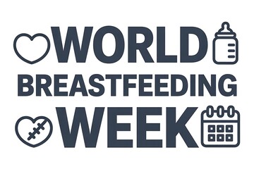Obraz premium Celebrating World Breastfeeding Week with supportive icons highlighting mother and child wellness, featuring hearts, bottles, and calendars.