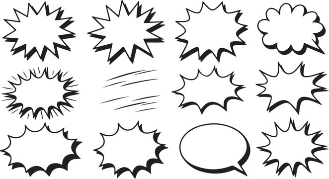 Various comic book style speech bubbles and sound effect elements vector