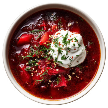 ai delicious bowl of borscht topped with sour cream and herbs for a hearty meal