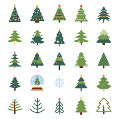 Illustration featuring a collection of assorted christmas trees and a snow globe on a white background image