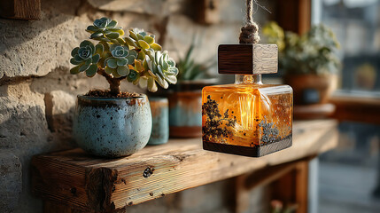 old wooden table with bonsai