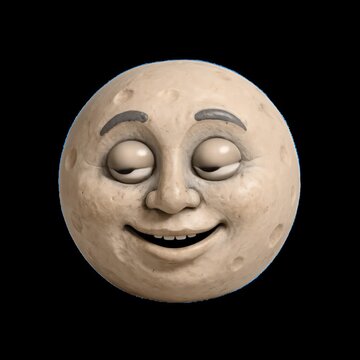 Smiling cartoon moon face animation isolated asset, transparent 4K video, alpha channel, ProRes 4444