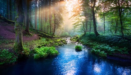 Obraz premium glowing river in a mystical enchanted forest