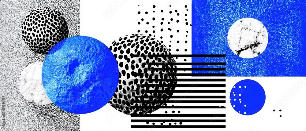 Sticker abstract geometric background with blue sphere and dotted pattern modern art concept with circles, l