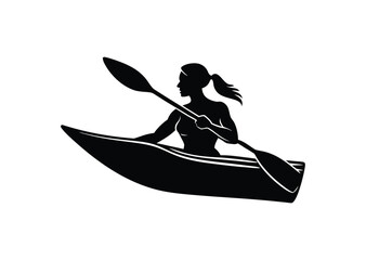 A Woman kayaking Silhouette black Vector white Background