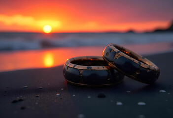 Luxurious dynamics: abstract metallic circles adorned with golden reflections, creating depth