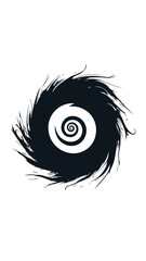 Abstract black spiral vortex logo with dynamic swirling sharp edges and central circular swirl design minimalist vector illustration icon design concept