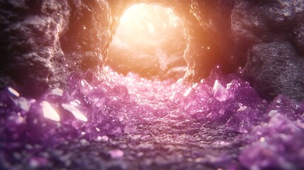 Fototapeta premium Purple crystals fill a cave.