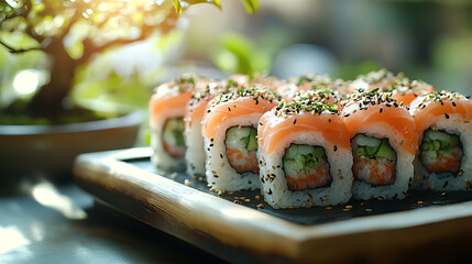 Delicious Philadelphia Roll Sushi Platter with Sesame Seeds