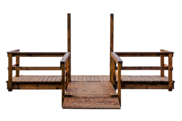 Wooden dock isolated on white background for lakefront scenery and nautical outdoor visuals
