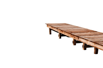 Wooden dock isolated on white background for lakefront scenery and nautical outdoor visuals
