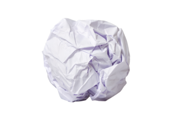 Crumbled paper ball isolated on white background for waste office and rejected idea visuals
