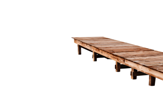 Wooden dock isolated on white background for lakefront scenery and nautical outdoor visuals
