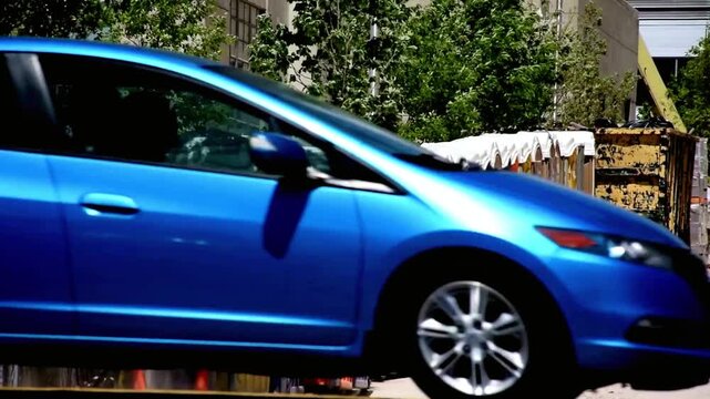 A row of portable toilets at a construction site