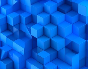 Abstract geometric pattern of interlocking blue cubes