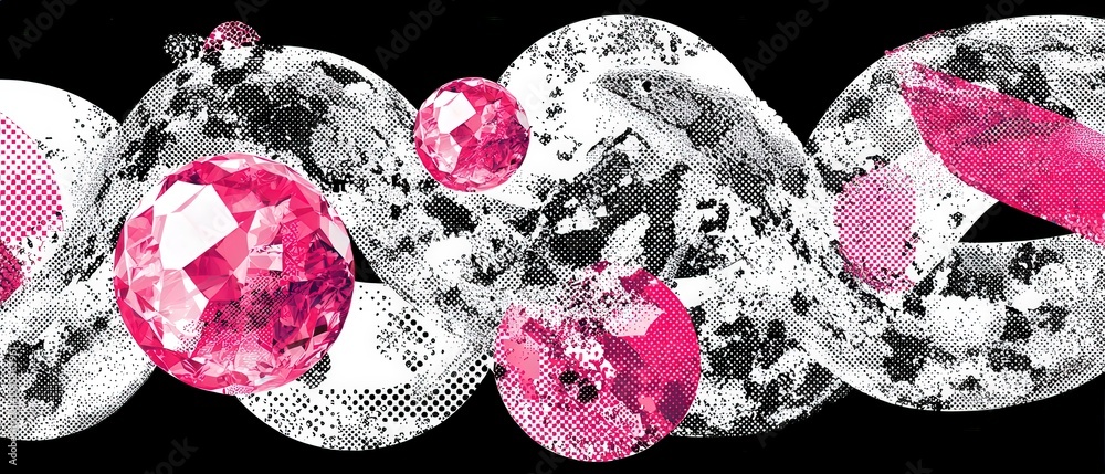 Poster abstract background with pink gems and halftone pattern, creating a modern and artistic design with 