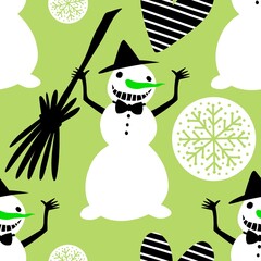 Christmas cartoon ice seamless creepy snowman pattern for wrapping paper and fabrics