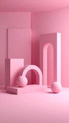 Abstract geometric shapes in soft pink