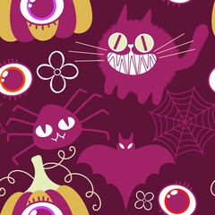 Halloween animals seamless cats pattern for wrapping paper