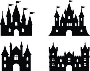 Obraz premium Intricate medieval castle silhouette design a majestic fortress illustration isolated on white background