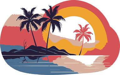 Obraz premium modern minimalistic tropical sunset lustration