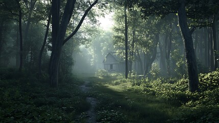 Obraz premium Mysterious Hidden Temple Deep in Lush Green Forest