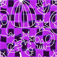 Autumn harvest vegetable seamless monster Halloween pumpkins pattern for wrapping paper and fabrics