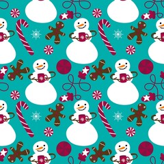 Christmas cartoon ice seamless snowman pattern for wrapping paper and fabrics