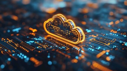 Cloud computing symbol on a circuit board.