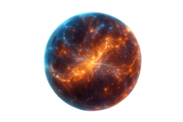 Powerful cosmic explosion illuminating a burning planet, radiating vibrant colors against a transparent background, creating an otherworldly scene