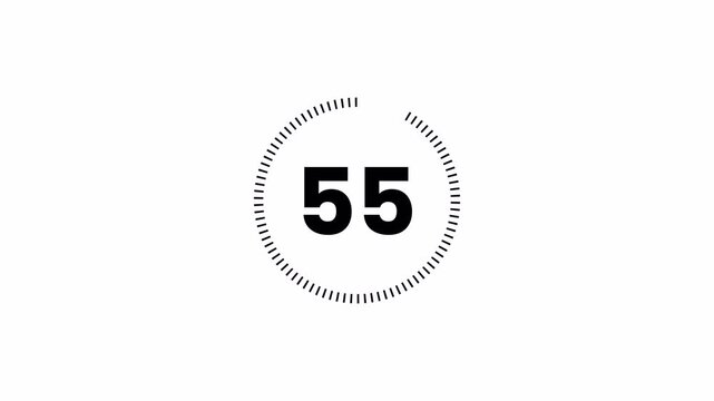 Minimal countdown timer with tailed lines circling counterclockwise from 60 to 0 seconds. White on balck
