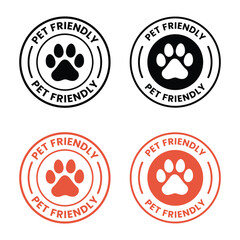 Pet friendly icon set. Pet friendly circle logo, badge, sticker, symbol, emblem, stamp, line, vector, isolated illustration. Suitable for business, animal, pet, and veterinary