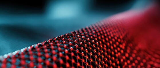 Abstract graphene structure with red and blue lighting, showcasing nanotechnology and advanced materials for science and technology applications