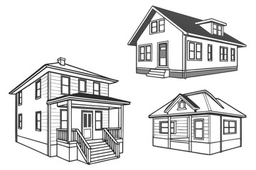 Collection of Three Distinct House Illustrations.