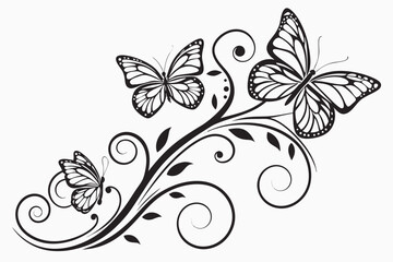 Floral Vector Design with Leaves and Butterflies &ndash; Vintage Decorative Element for Wedding, Spring, and Nature Art