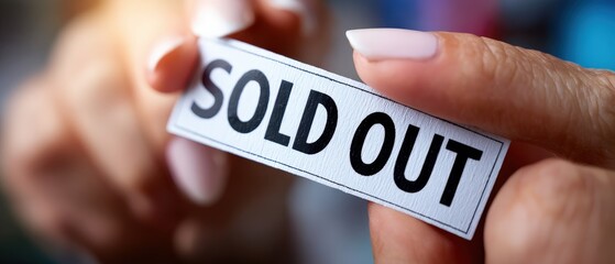 Woman holding a Sold Out sign, indicating product unavailability and business success Concept of scarcity, high demand, and limited availability