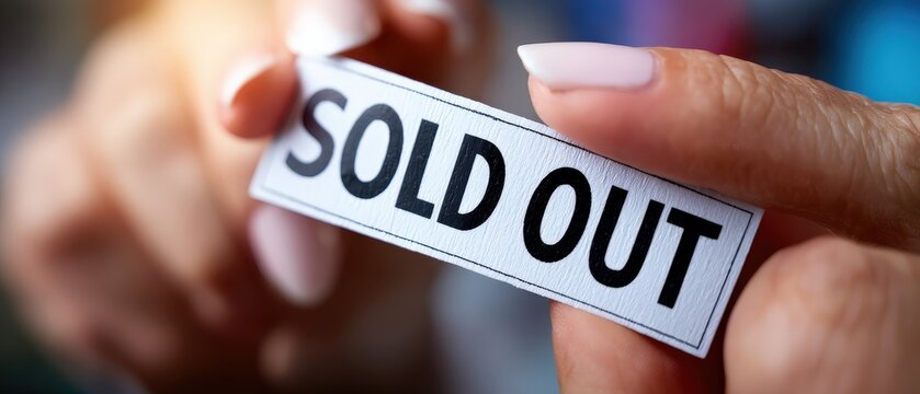 Woman holding a Sold Out sign, indicating product unavailability and business success Concept of scarcity, high demand, and limited availability