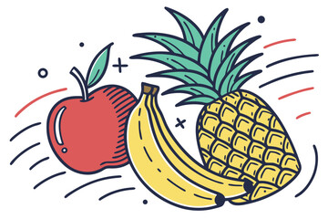 Vibrant Tropical Fruit Assortment with Playful Elements.