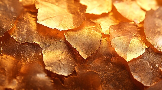 Close-up view of gold leaf fragments. - Powered by Adobe