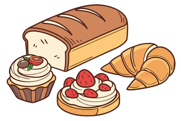 Delicious Baked Goods Assortment with Bread and Pastries.