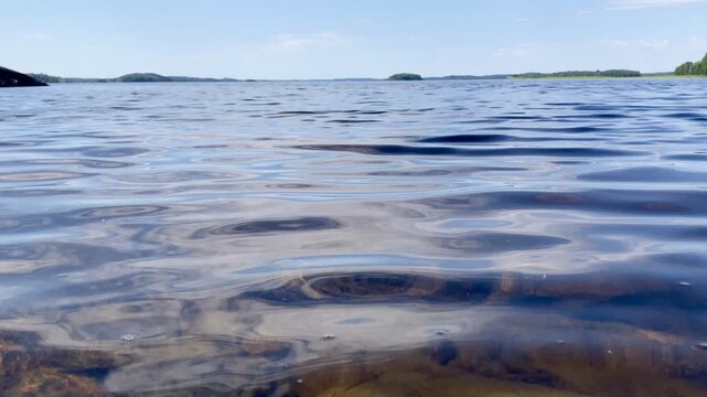 Close-Up 4K Video of Lake Saimaa Water Surface with Gentle Summer Waves