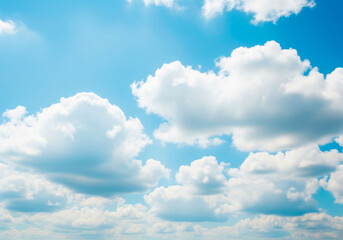 Bright blue sky with soft white clouds for weather app background, travel poster or wellness marketing visuals