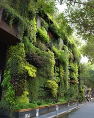 Lush Vertical Garden on Urban Building Facade in Daylight