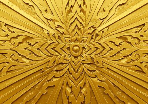 Intricate golden thai wood carving pattern
