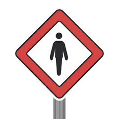 Yellow warning road sign symbol for pedestrian crossing safety ahead