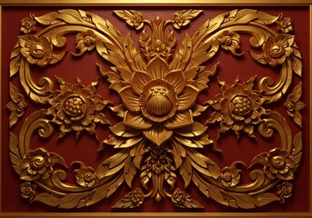 Ornate golden eagle emblem on rich red background