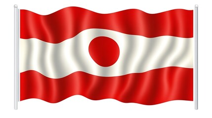 A digitally rendered flag with red and white horizontal bands and a red circle.