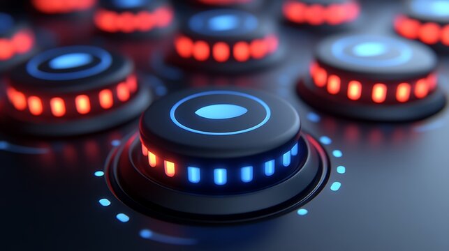Close-up view of illuminated control knobs.