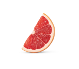 Standing slice of grapefruit isolated. Citrus fruit wedge cut out.