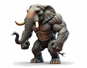 Elephant body builder with thick skin isolated on white background. Generate AI